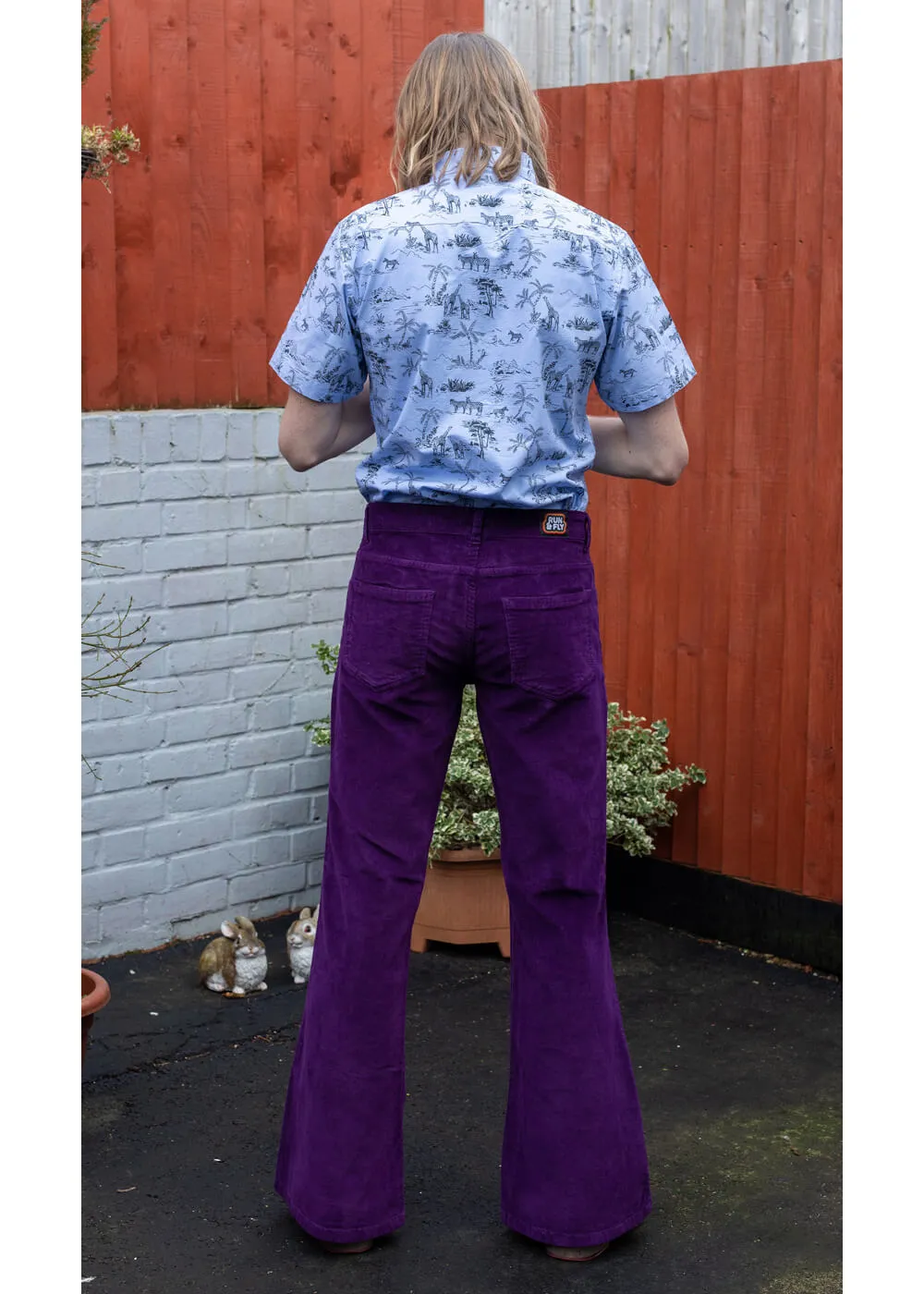 Run &amp; Fly Men's Corduroy 70's Flare Pants Purple