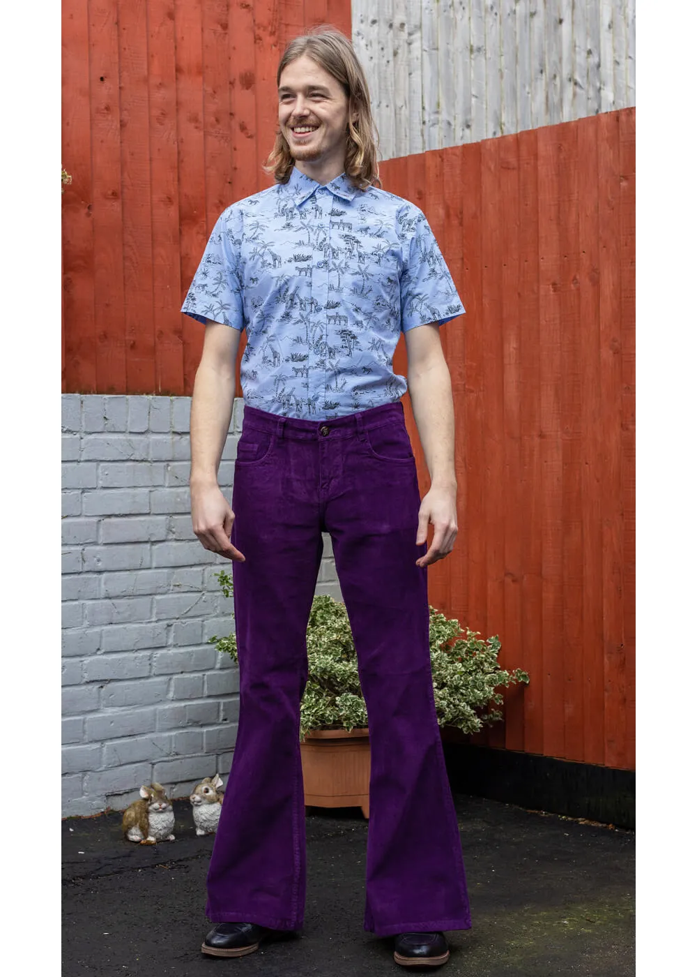 Run &amp; Fly Men's Corduroy 70's Flare Pants Purple