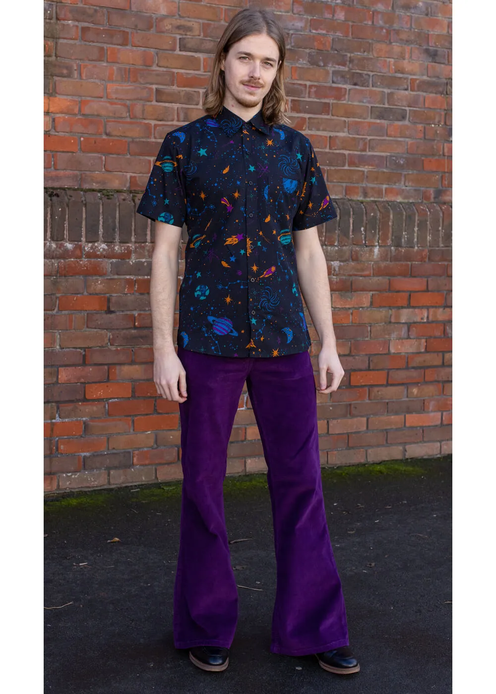 Run &amp; Fly Men's Corduroy 70's Flare Pants Purple