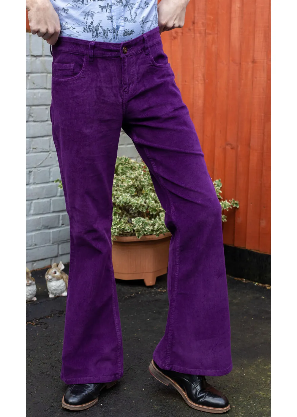 Run &amp; Fly Men's Corduroy 70's Flare Pants Purple