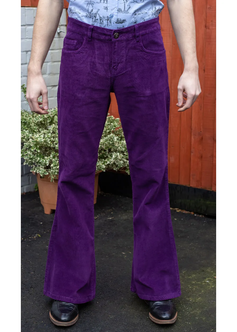 Run &amp; Fly Men's Corduroy 70's Flare Pants Purple