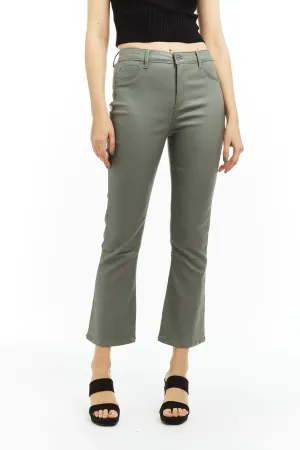 Sage High Rise Coated Ankle Crop Flare Denim by Tractr
