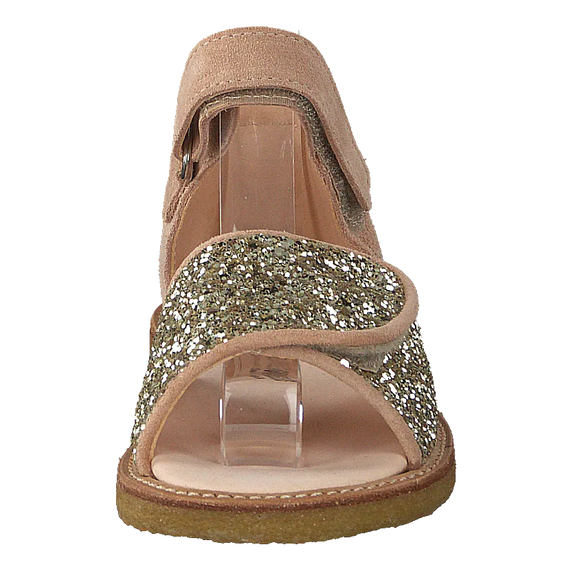 Sandal With Velcro Closure Nude/champagne Glitter