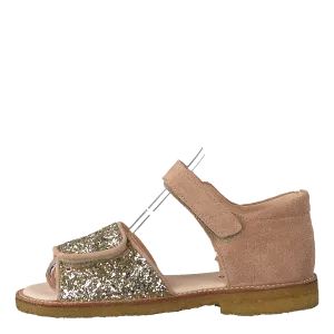Sandal With Velcro Closure Nude/champagne Glitter
