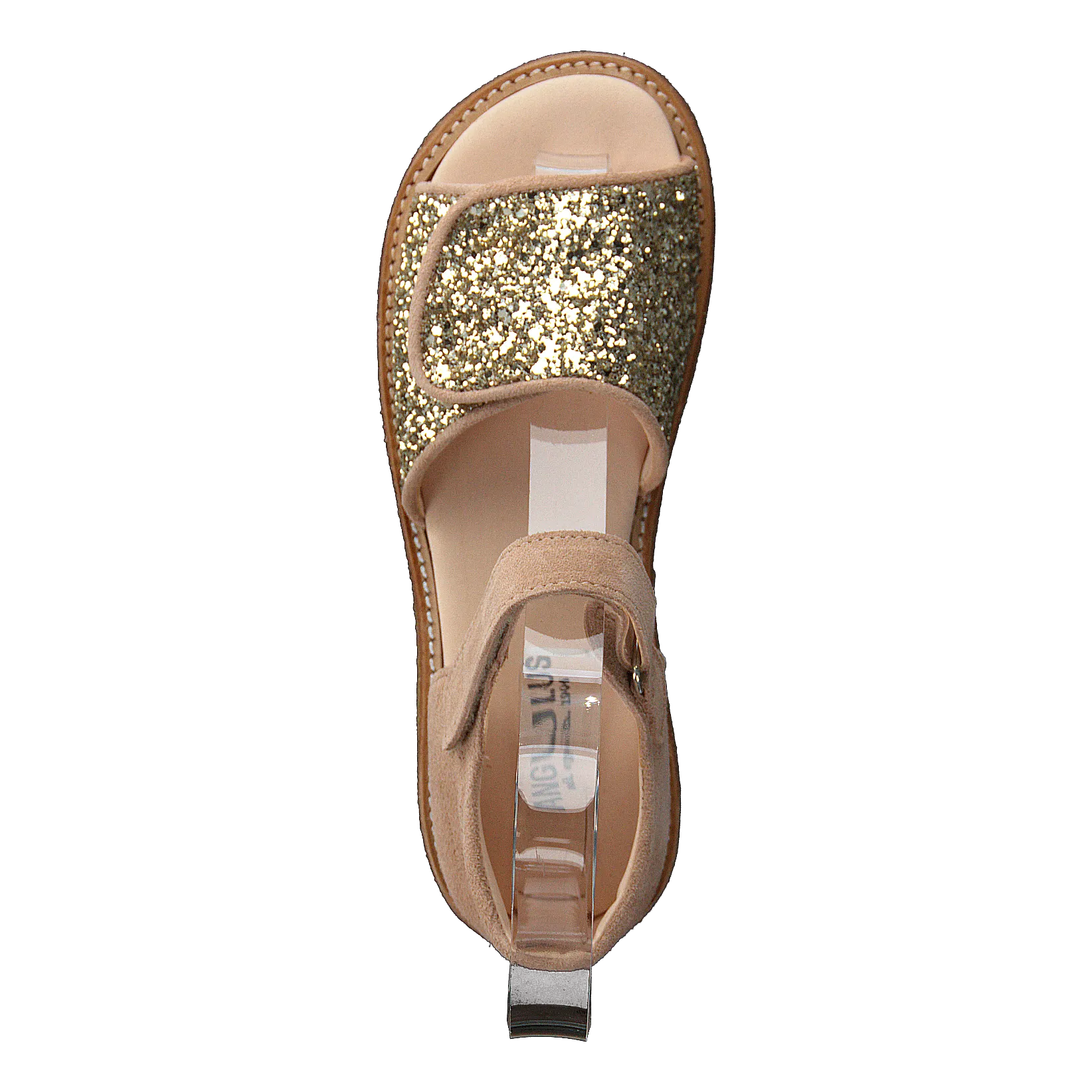 Sandal With Velcro Closure Nude/champagne Glitter