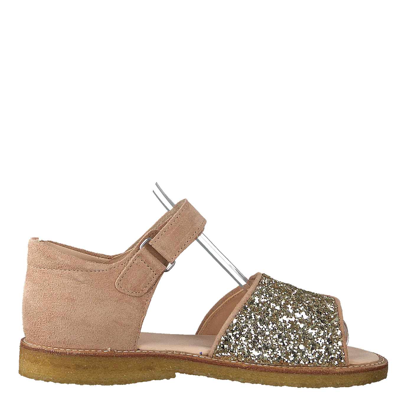 Sandal With Velcro Closure Nude/champagne Glitter