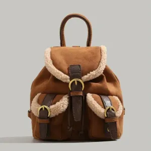 Shearling-Trim Buckle Backpack