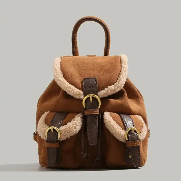 Shearling-Trim Buckle Backpack