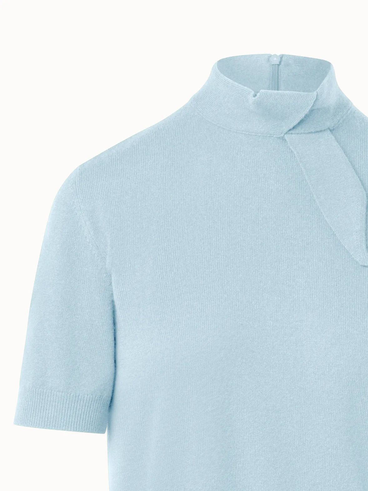 Short Sleeve Cashmere Sweater with Knot Detail