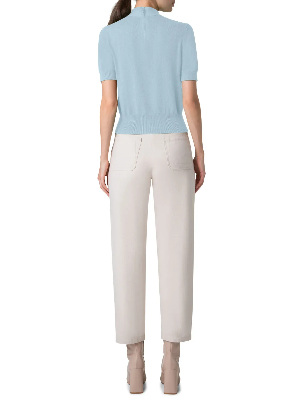 Short Sleeve Cashmere Sweater with Knot Detail
