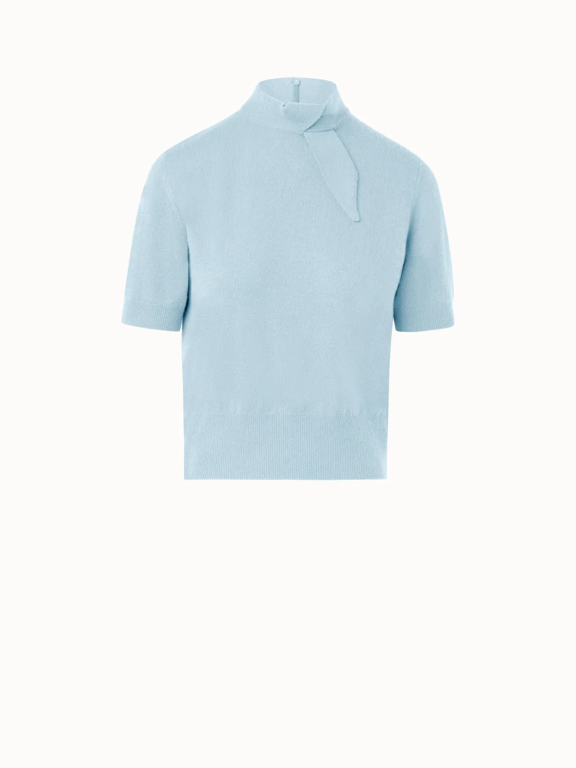 Short Sleeve Cashmere Sweater with Knot Detail