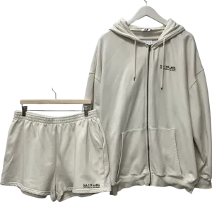 SLA the label Cream Zip Up Hoodie & Jogger Shorts UK XL