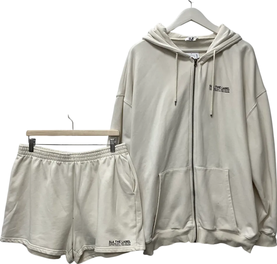 SLA the label Cream Zip Up Hoodie & Jogger Shorts UK XL