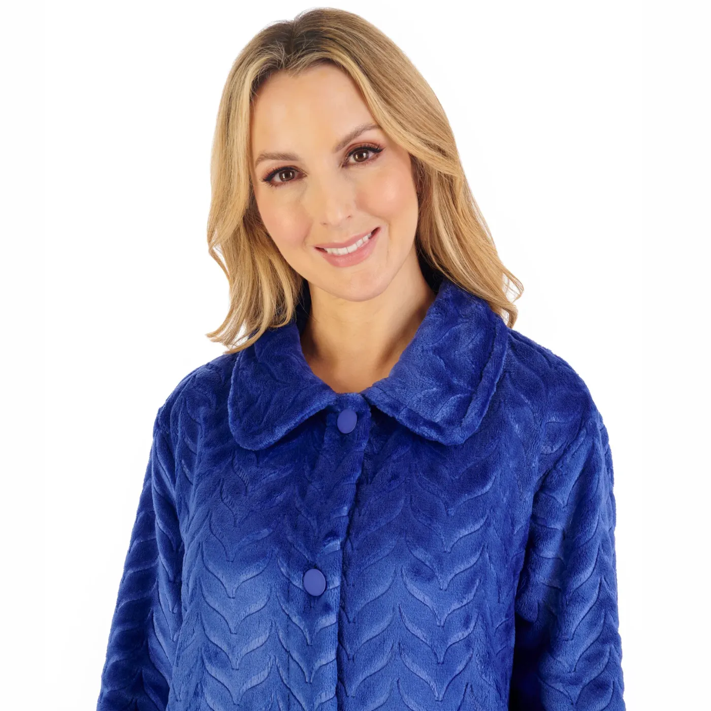 Slenderella Embossed Pattern Fleece Bedjacket | Blue