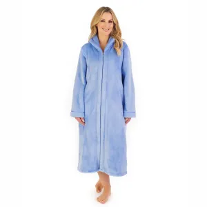 Slenderella Luxury Flannel Fleece Zip Through Housecoat | Blue