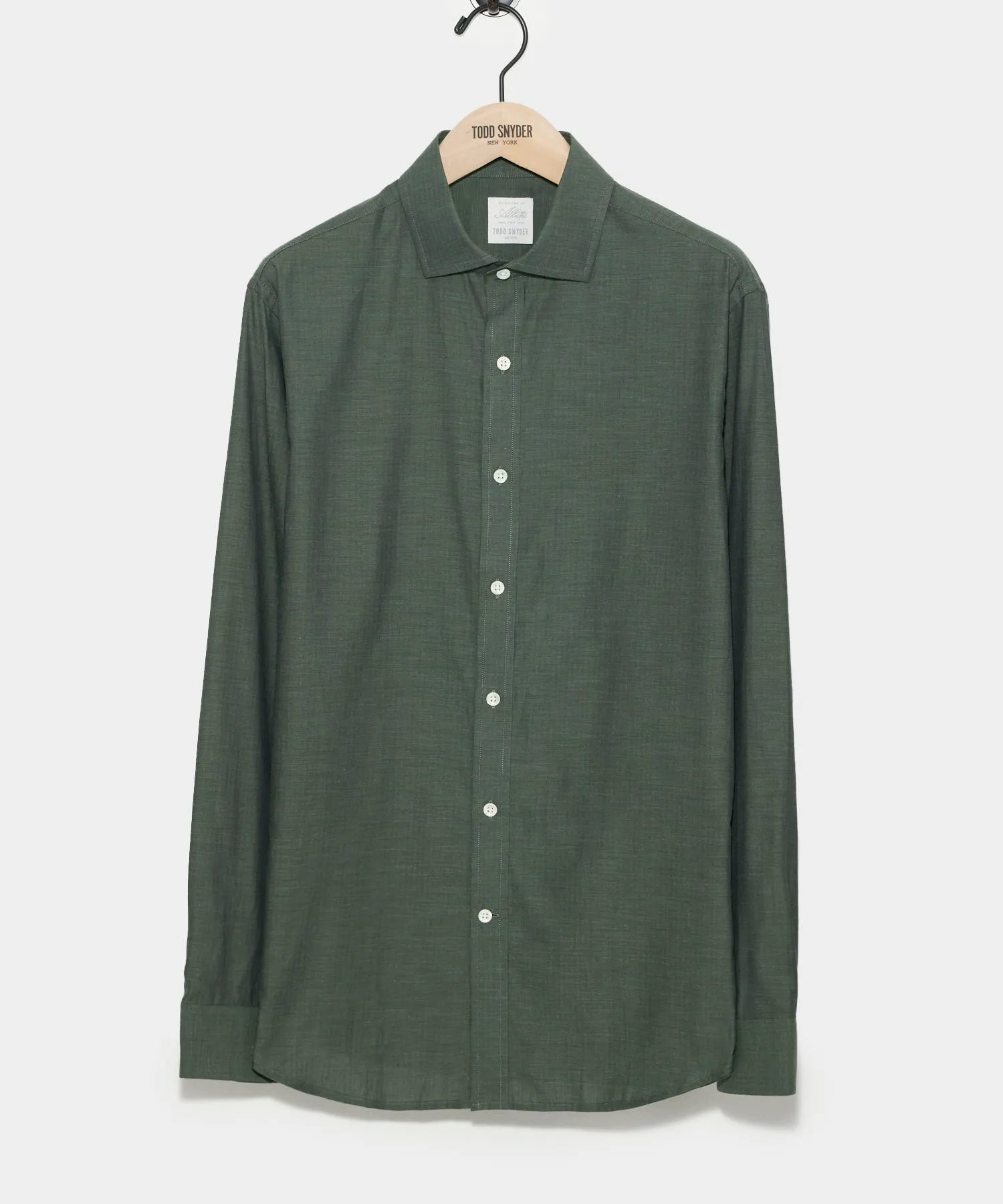 Slim Fit Flannel Spread Collar Dress Shirt in Olive