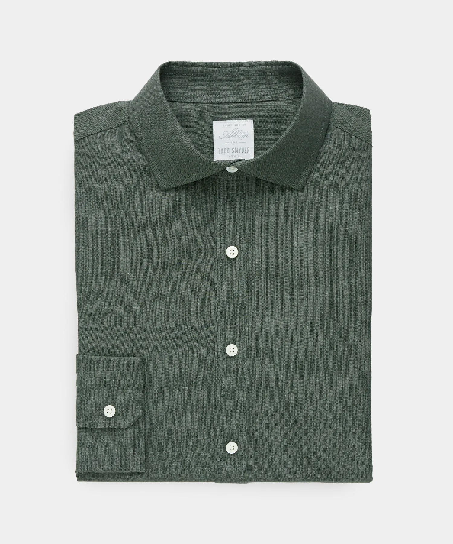 Slim Fit Flannel Spread Collar Dress Shirt in Olive
