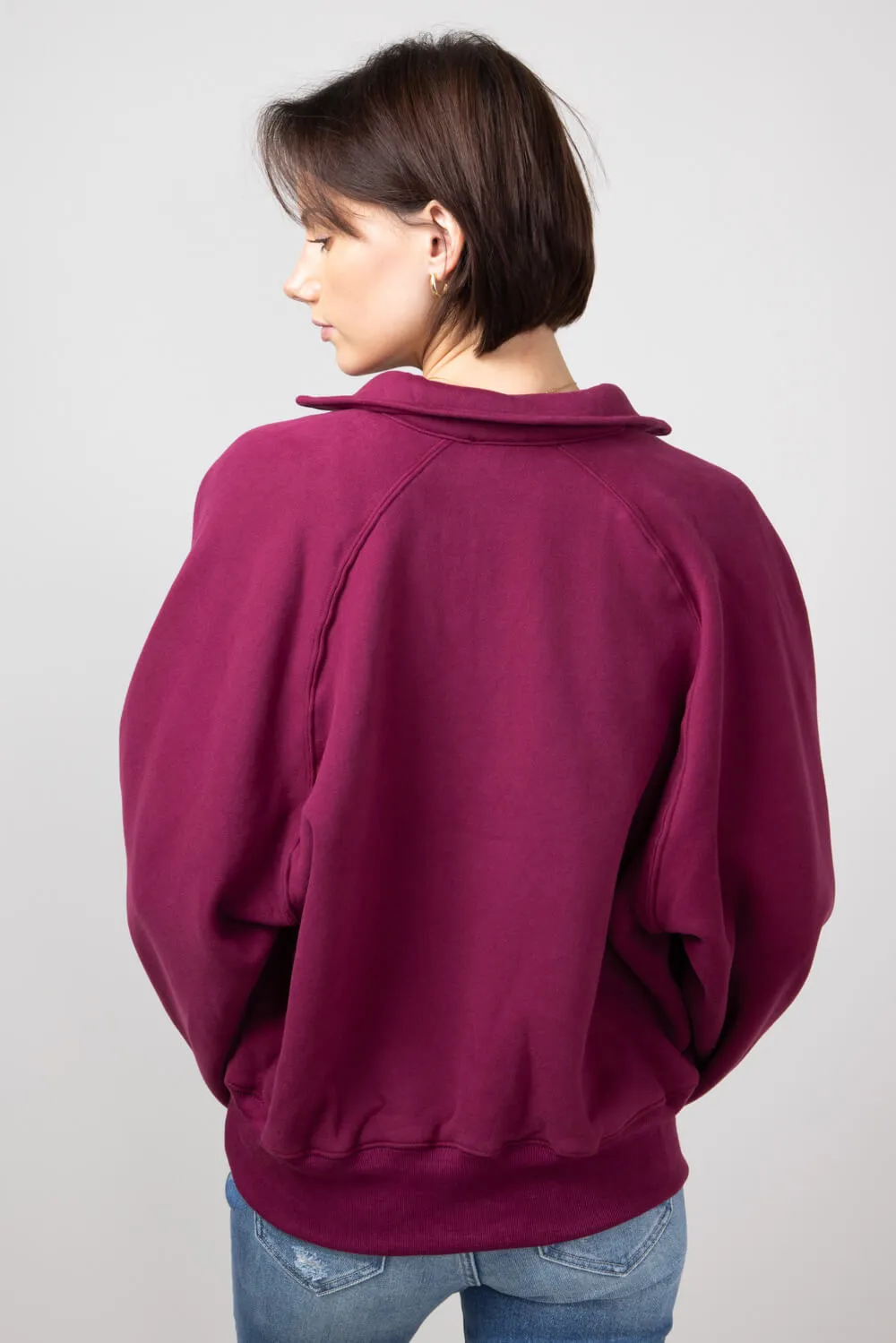 Snap Button Collared Fleece for Women in Burgundy | PT16060-BURGUNDY