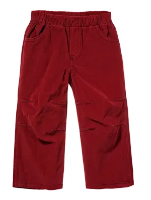 Soft Stretch Cord Pants With Knee Articulation - Contrast Stitch | Dark Red
