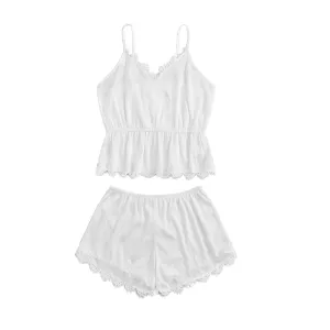 Spaghetti Strap Lace Trim Cami and Shorts Set