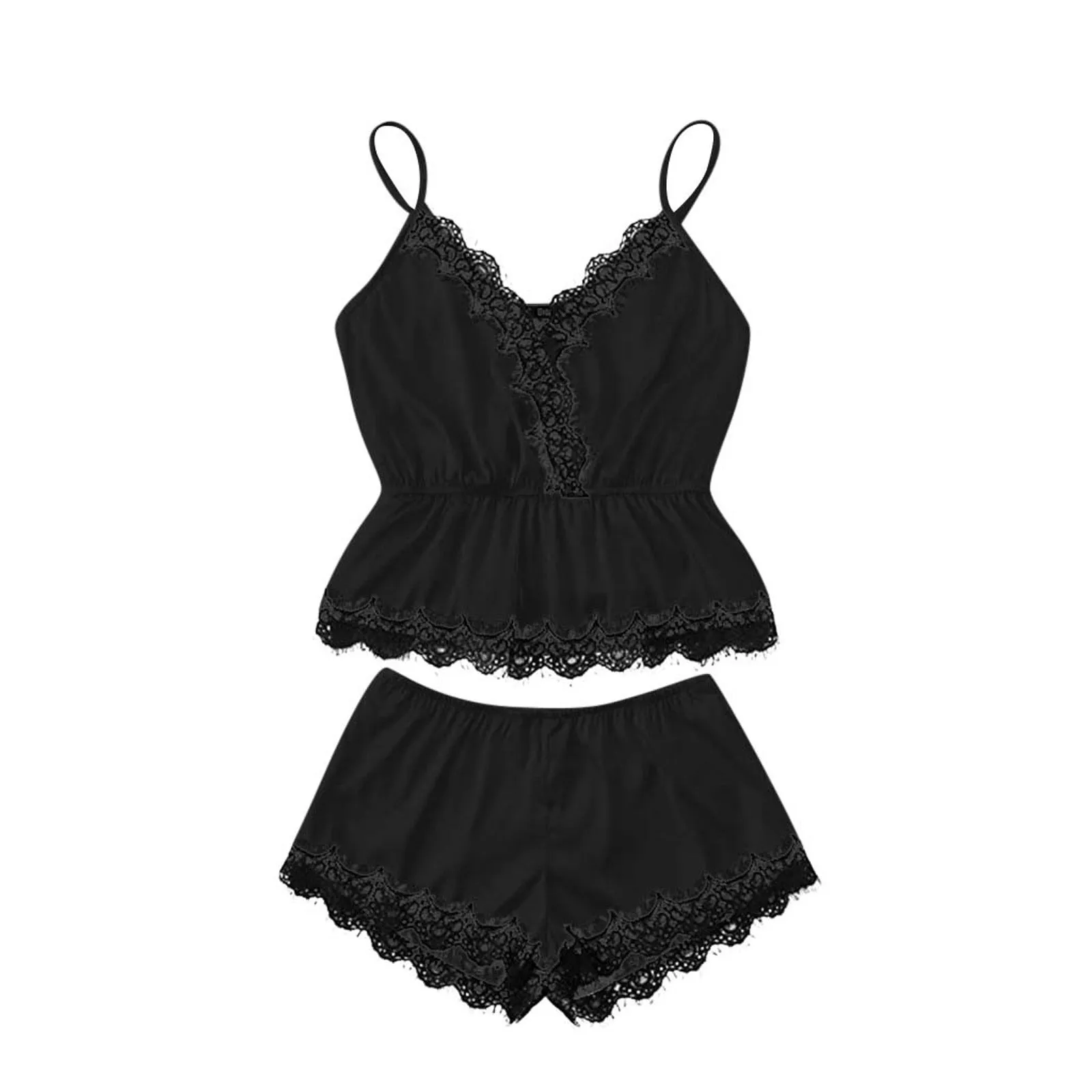 Spaghetti Strap Lace Trim Cami and Shorts Set