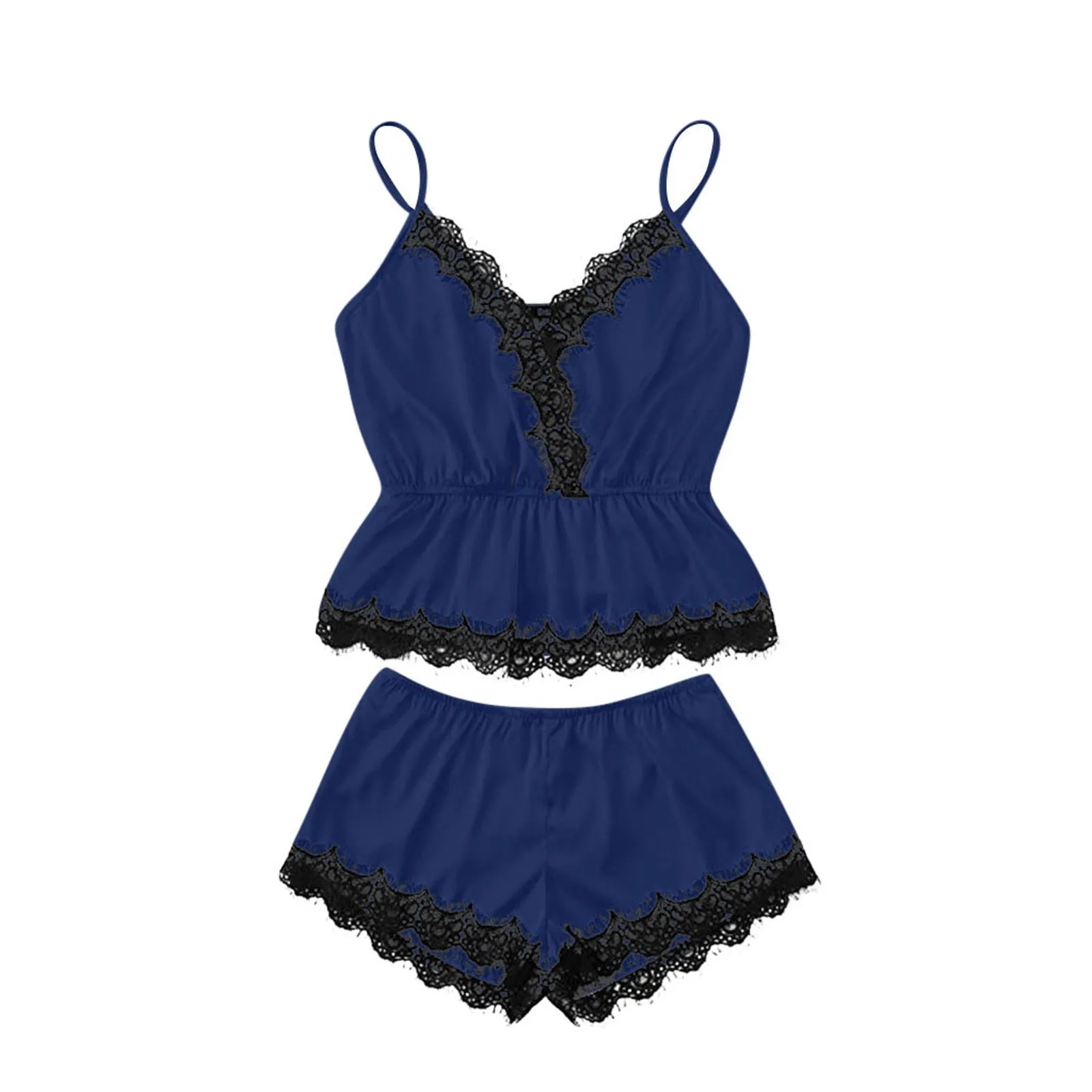 Spaghetti Strap Lace Trim Cami and Shorts Set