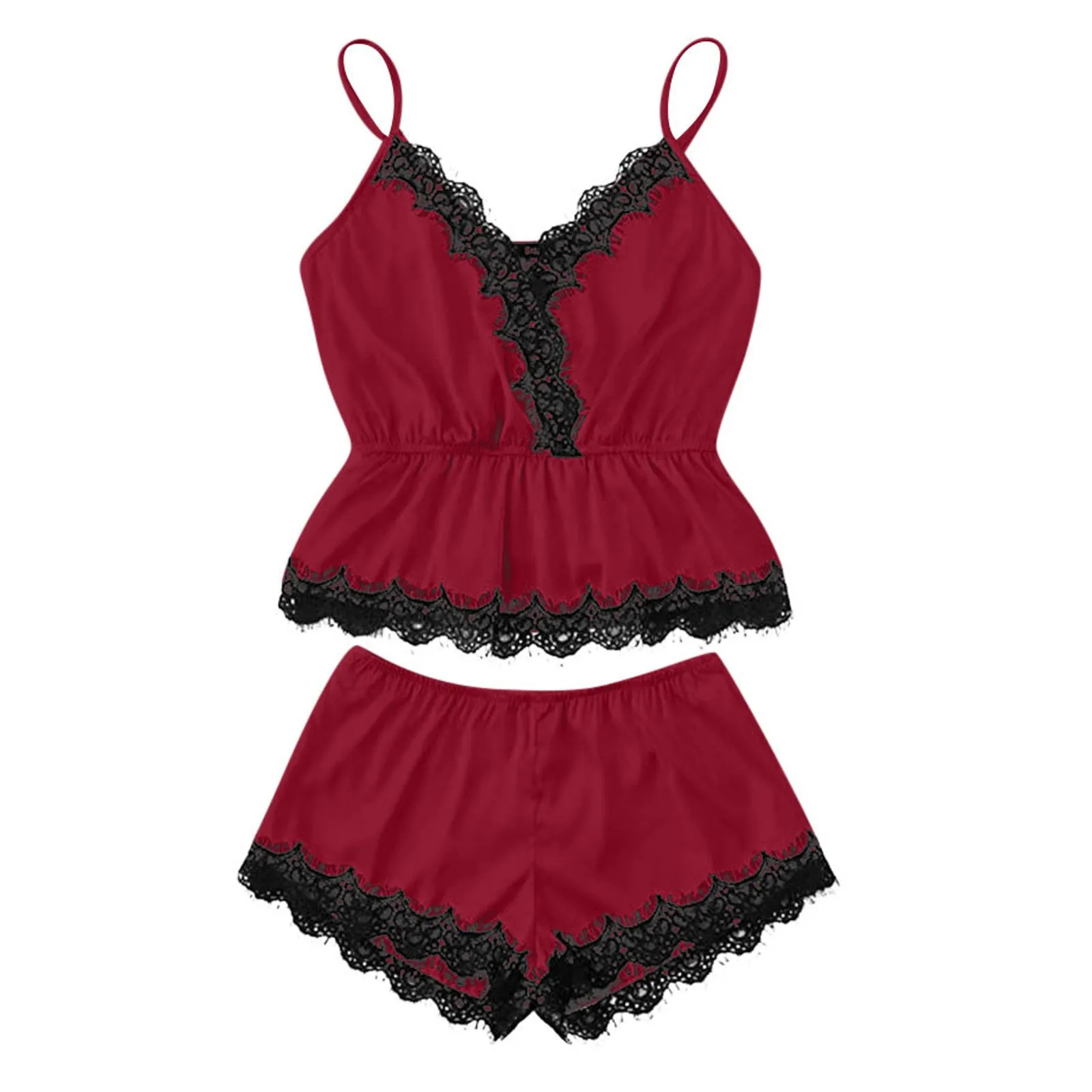 Spaghetti Strap Lace Trim Cami and Shorts Set