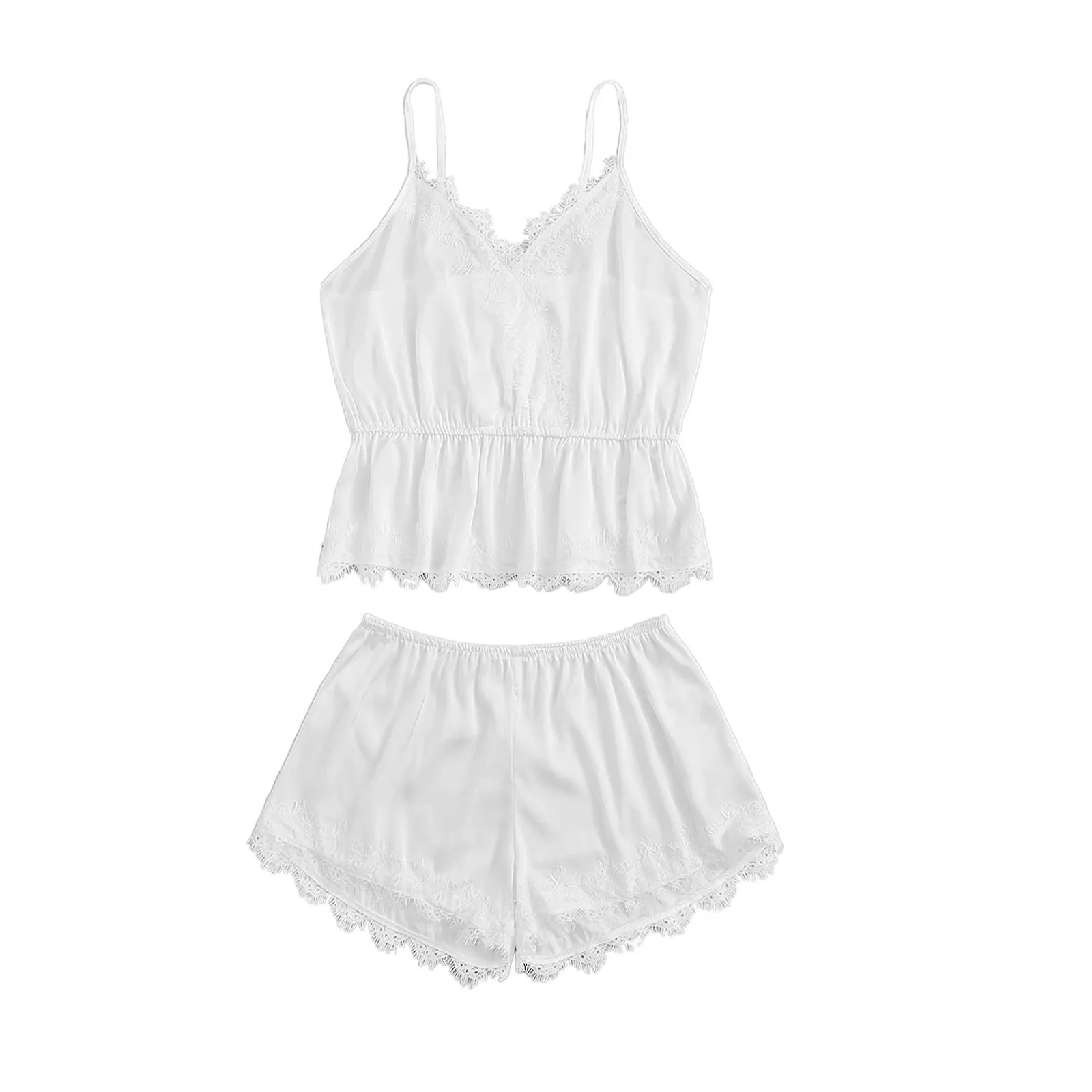 Spaghetti Strap Lace Trim Cami and Shorts Set