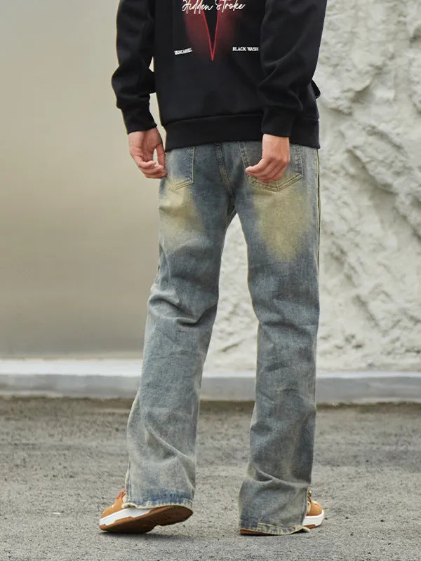 Split Zipper Design Jeans - American High Street Style with Unique Side Creases