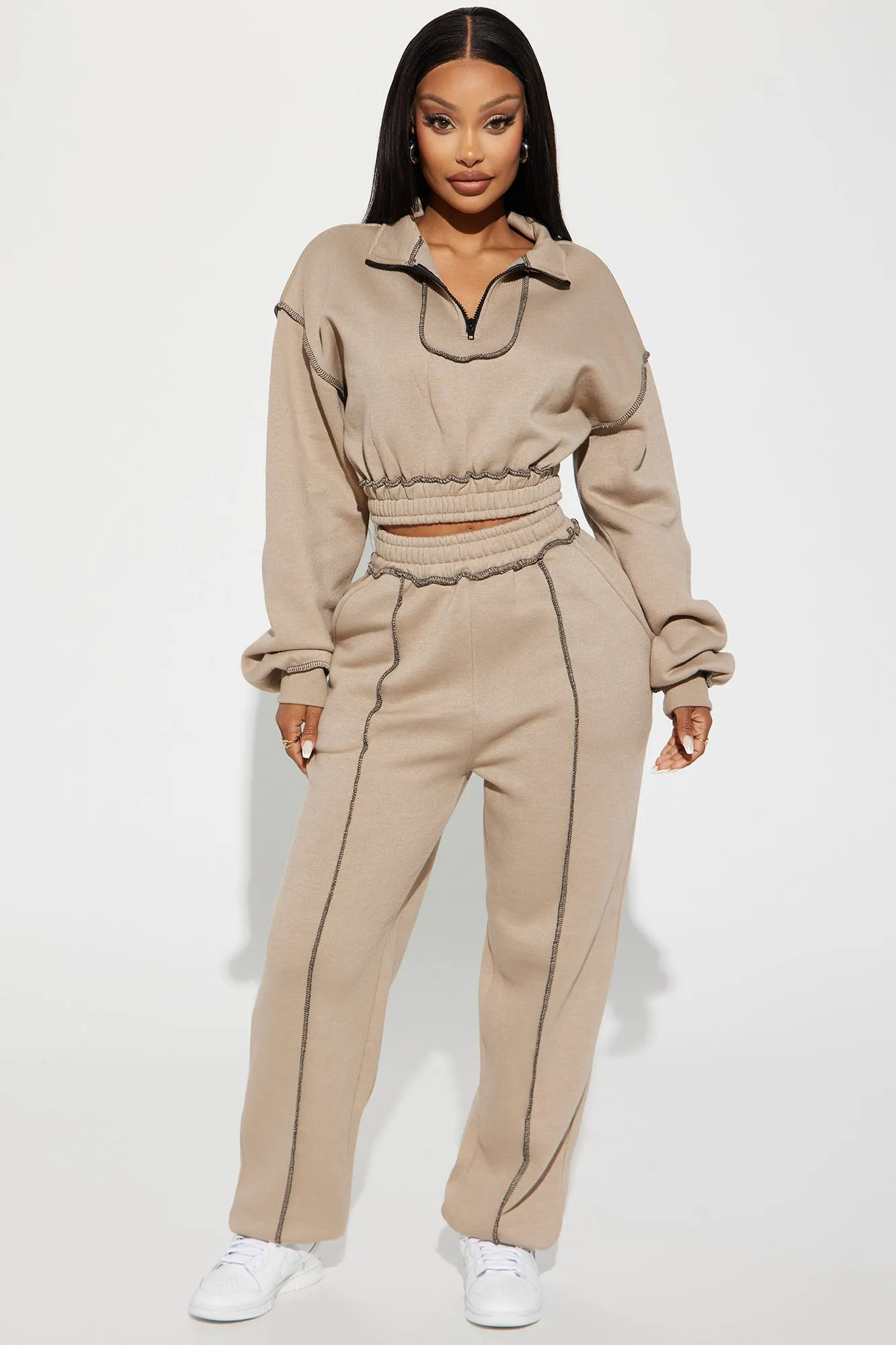 Staying Connected  Half Zip Lounge Jacket - Taupe