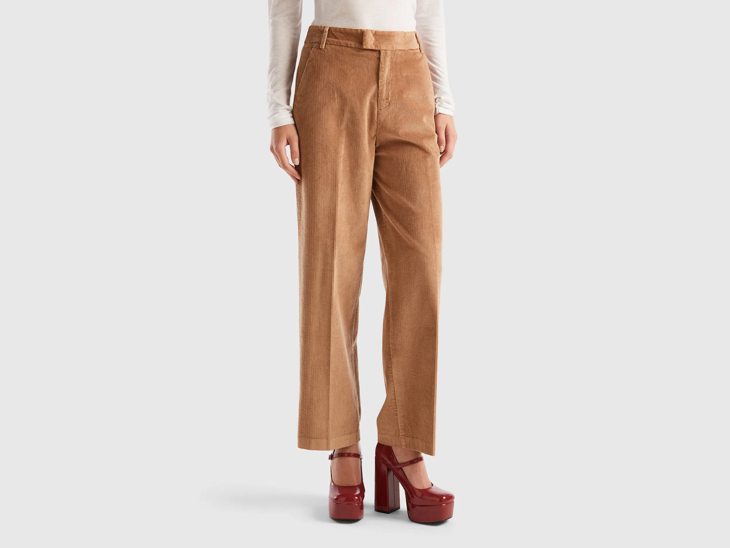 Straight Fit Camel Corduroy Pants