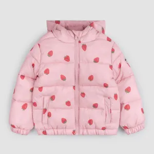 Strawberry Print on Rose Hooded Packable