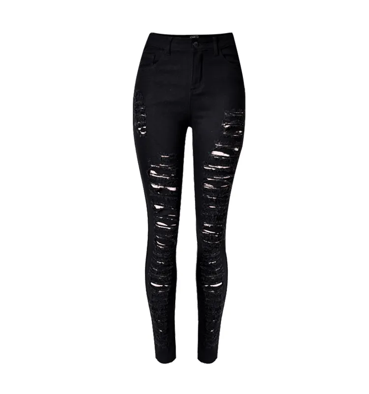 Street Popular Torn Slim Stretch High Waist Denim Pants