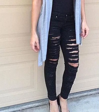 Street Popular Torn Slim Stretch High Waist Denim Pants