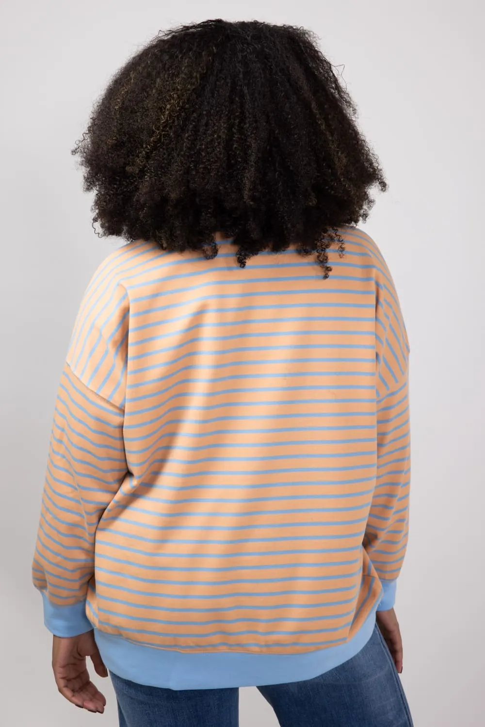 Striped French Terry Relaxed Sweatshirt for Women in Camel/Denim | IT2880S-03-CAMELDENIM