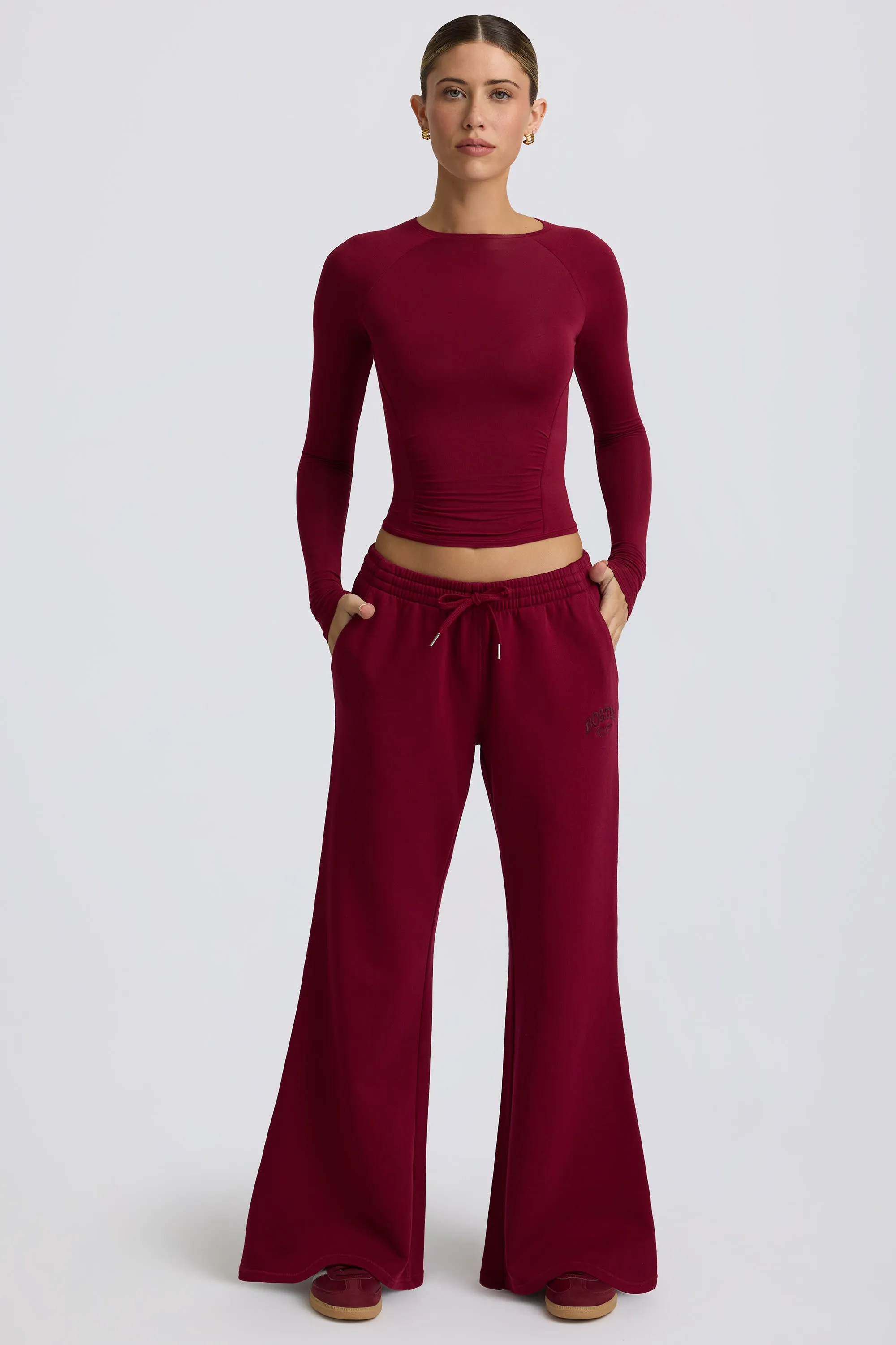 Tall Low-Rise Wide-Leg Joggers in Burgundy