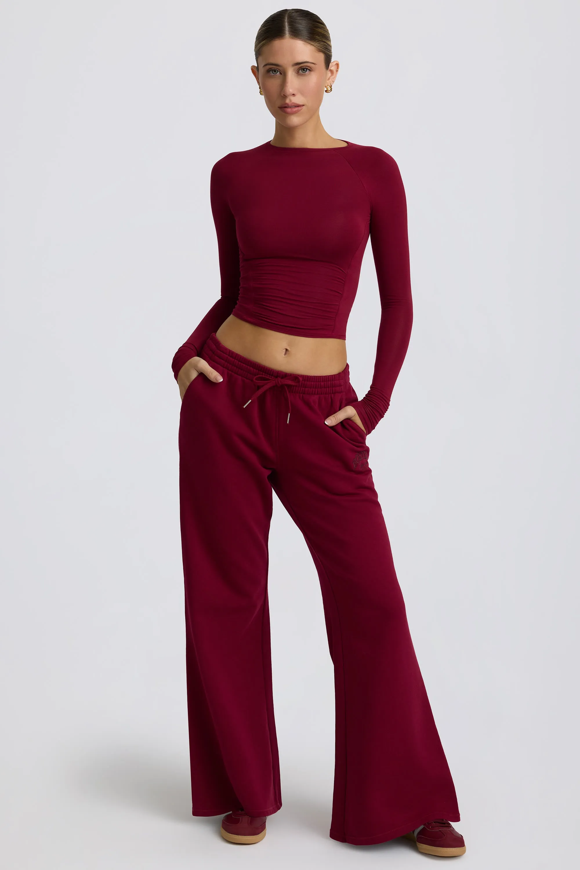 Tall Low-Rise Wide-Leg Joggers in Burgundy
