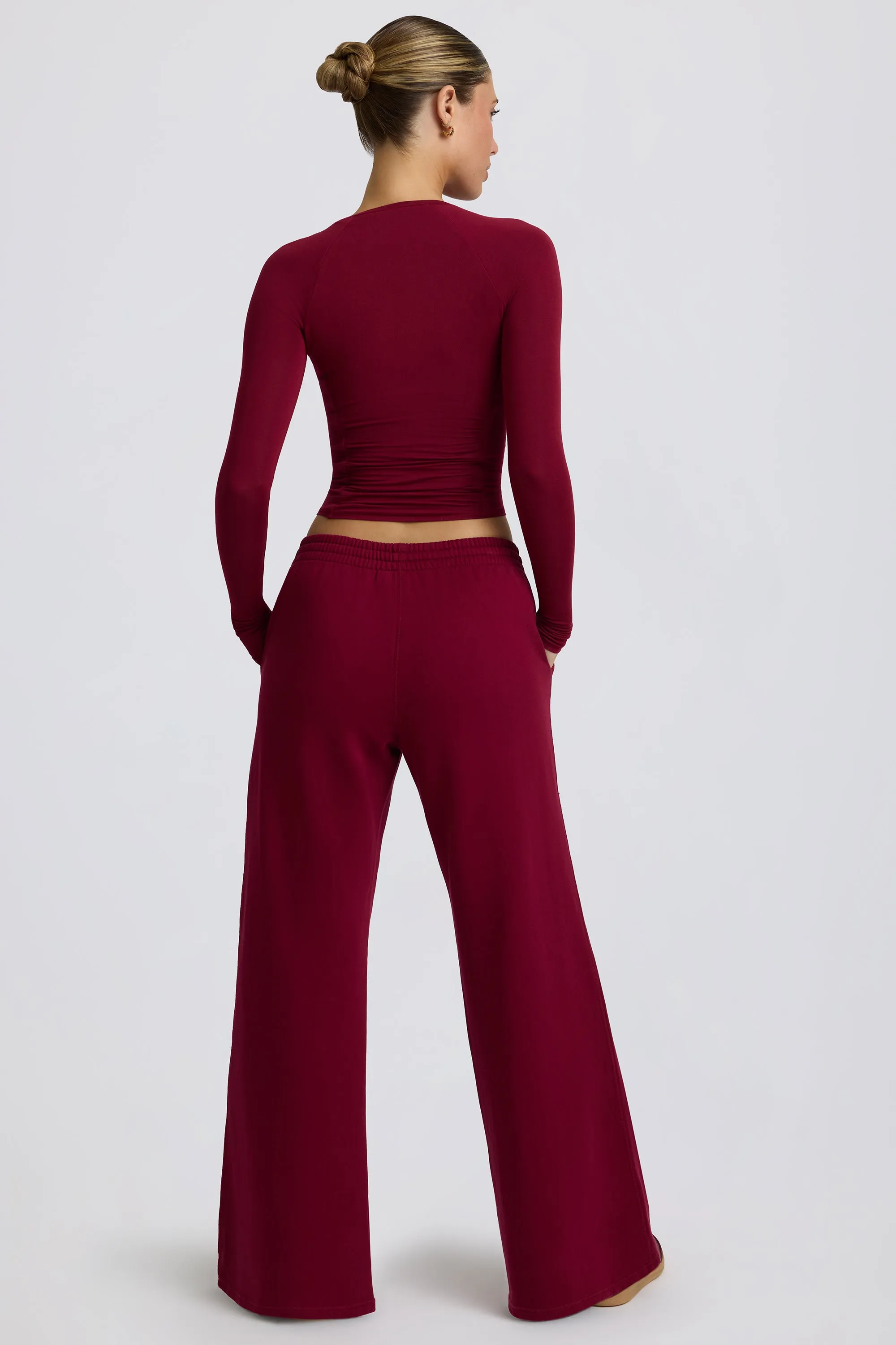Tall Low-Rise Wide-Leg Joggers in Burgundy