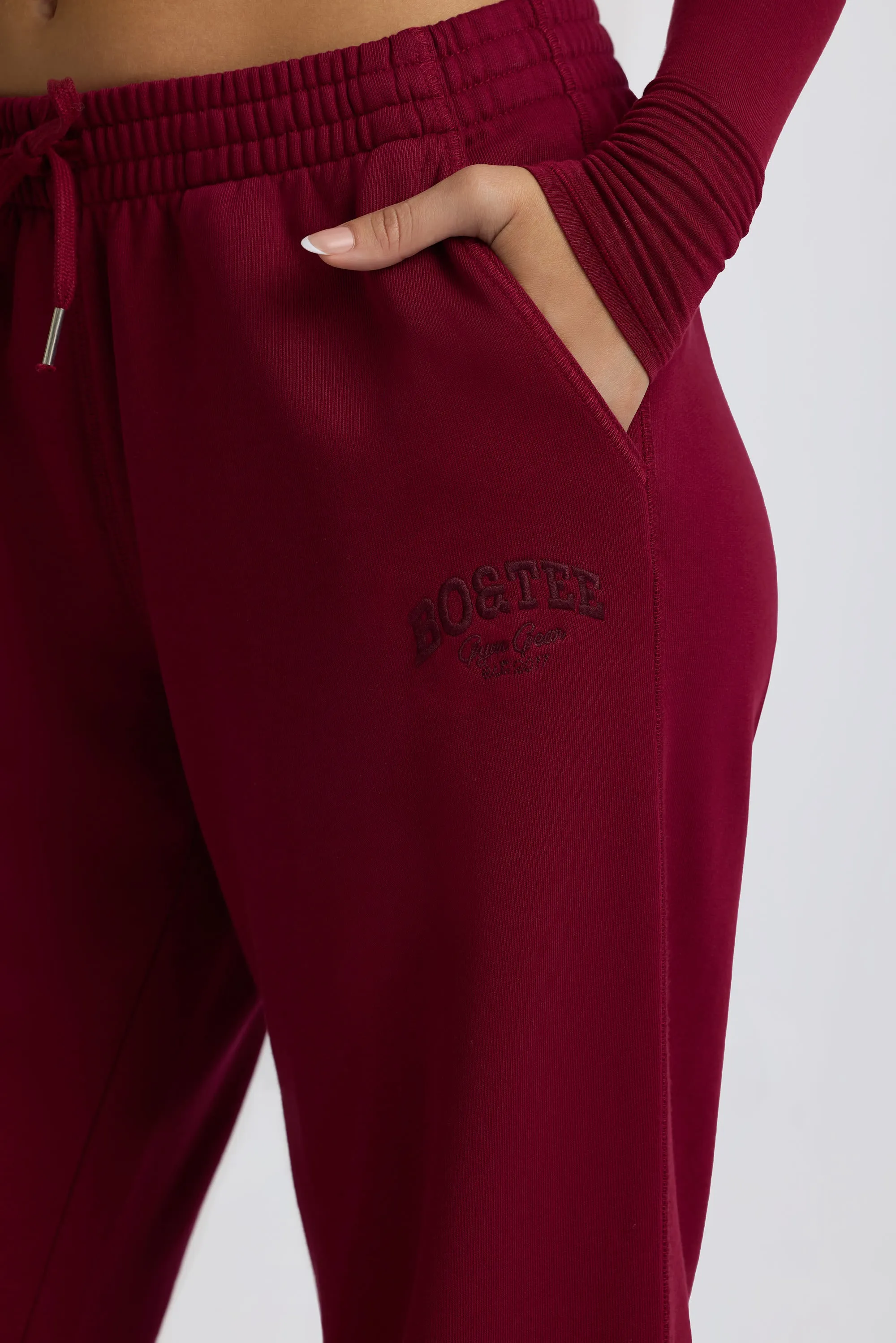 Tall Low-Rise Wide-Leg Joggers in Burgundy