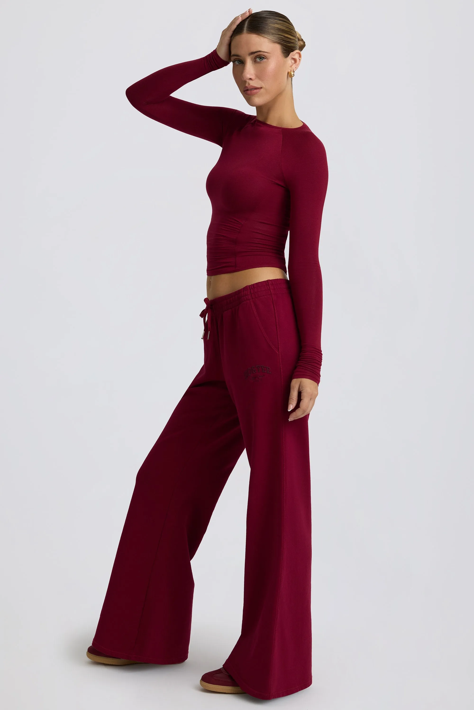 Tall Low-Rise Wide-Leg Joggers in Burgundy