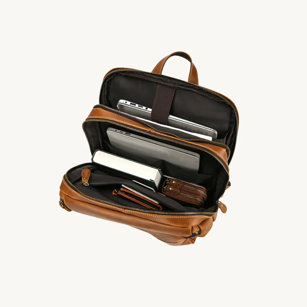﻿Tan Executive Leather Backpack