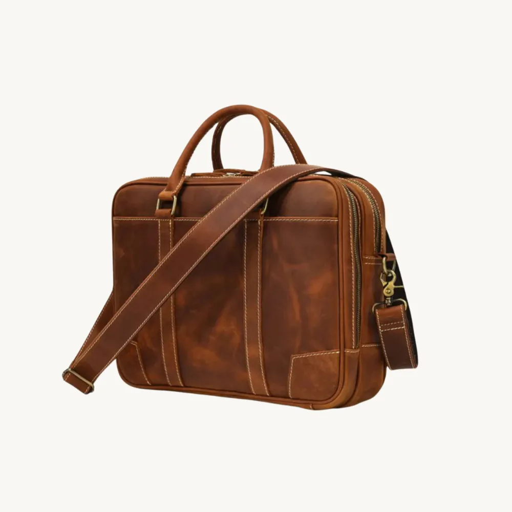 Tan Quasar Leather Briefcase