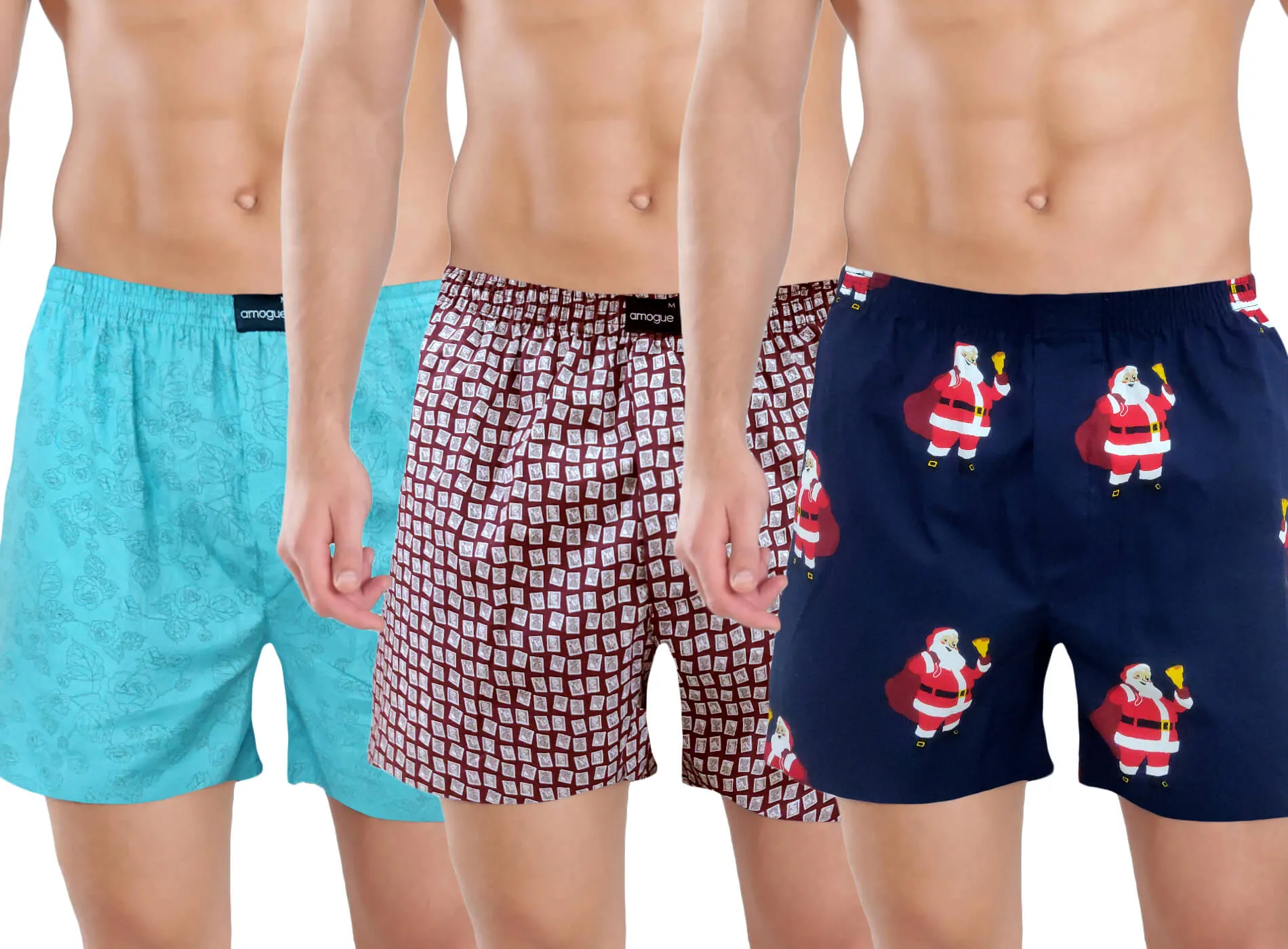 Teal Blue Maroon Navy Funky Printed Boxer Combo