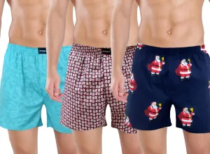 Teal Blue Maroon Navy Funky Printed Boxer Combo