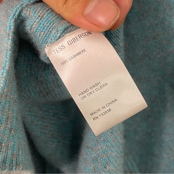 Tess Giberson Blue 100% Cashmere Cold Shoulder Pullover Sweater M Luxury