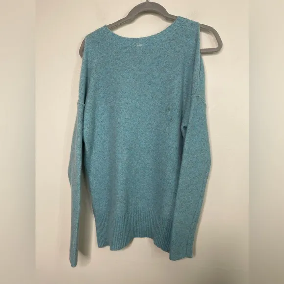 Tess Giberson Blue 100% Cashmere Cold Shoulder Pullover Sweater M Luxury