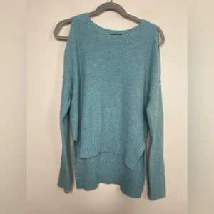 Tess Giberson Blue 100% Cashmere Cold Shoulder Pullover Sweater M Luxury