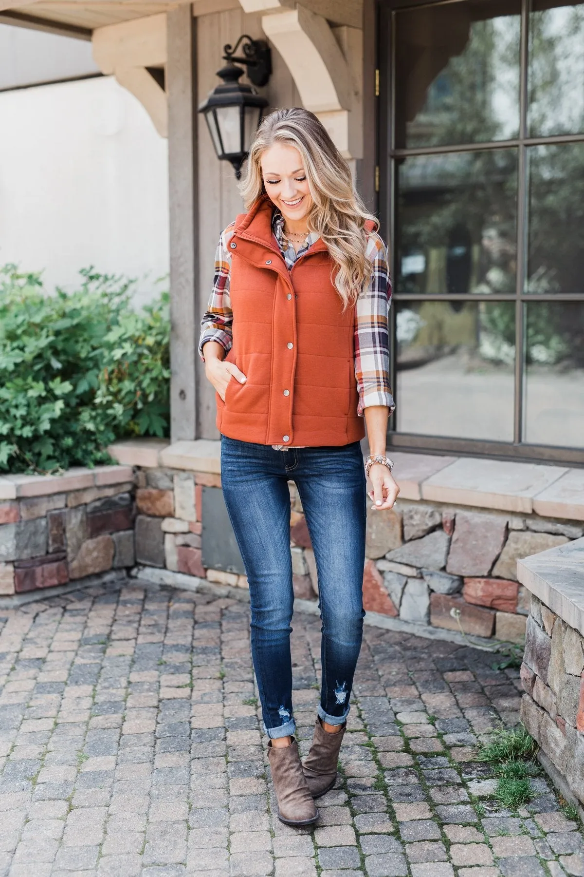 The Perfect Puffer Vest- Burnt Orange