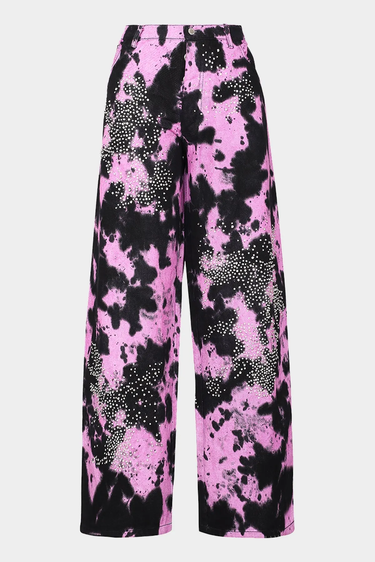 Tie Dye Embroidered Denim Trousers in Lavander Black