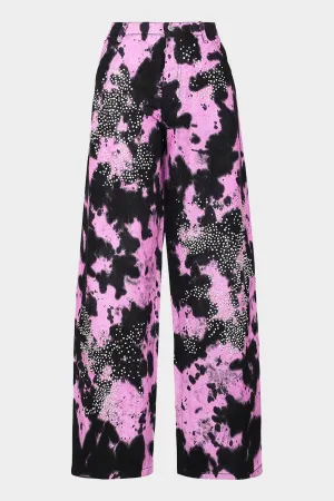 Tie Dye Embroidered Denim Trousers in Lavander Black